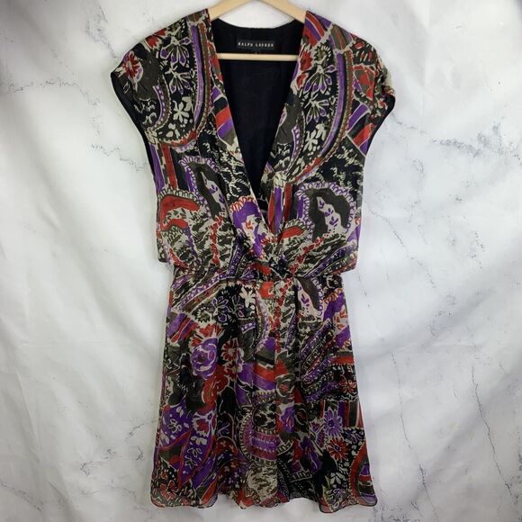 Ralph Lauren Black Label Dress  Floral Print Maye 100% Silk SZ 2 Flowy Abstract - Picture 1 of 11
